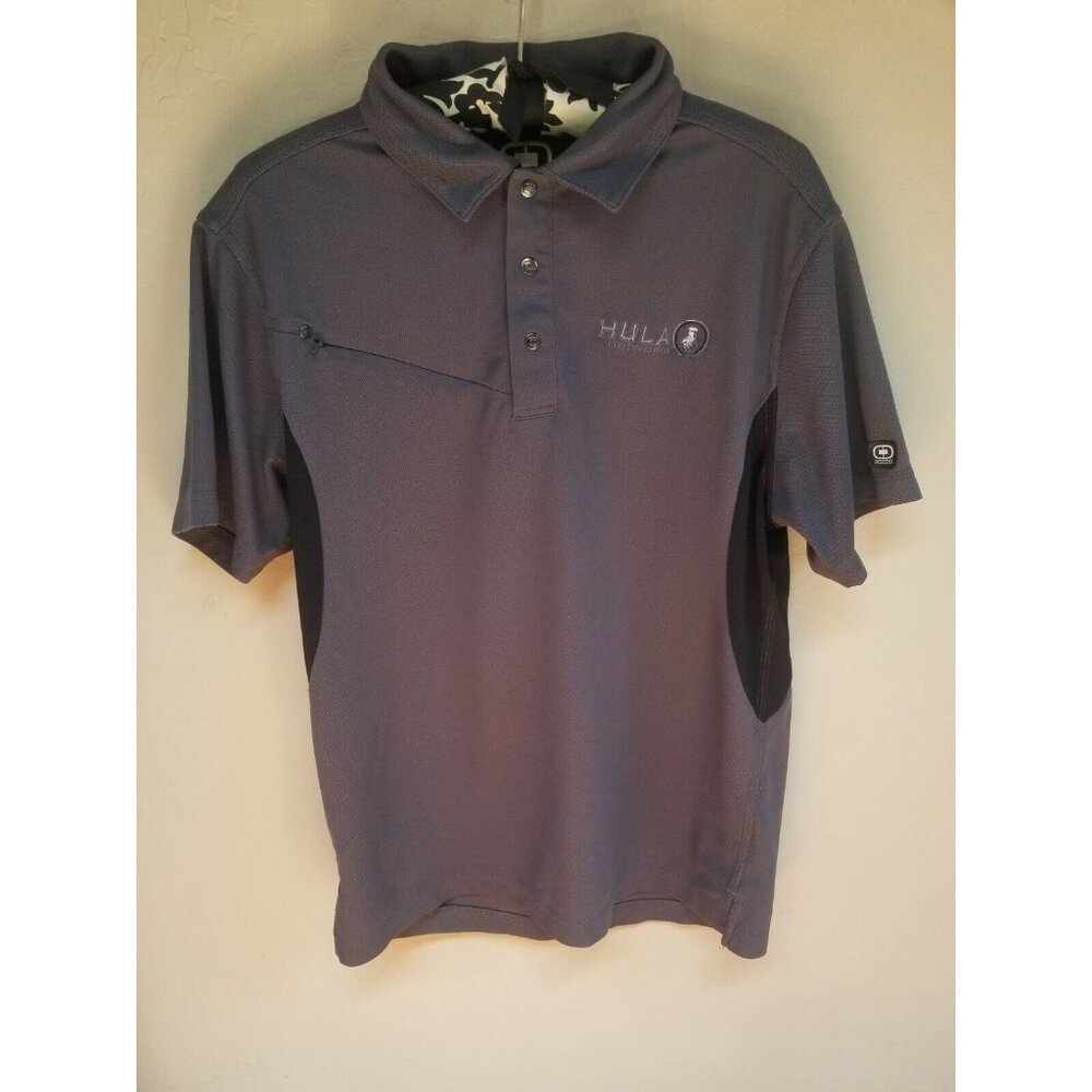 OGIO Mens Medium Hula Networks Embroidered Polo Shirt Short Sleeve Gray Casual